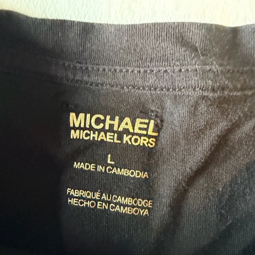 Michael Kors Black Grommet Sleeve Top Gold Hardware Size L